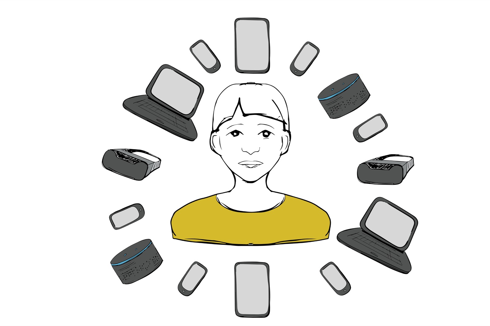 Girl Surrounded by Technology objects